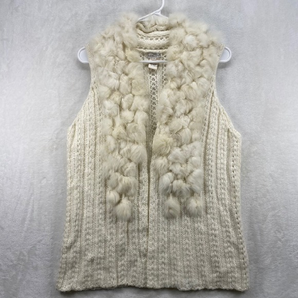 AVALIN Jackets & Blazers - Avalin Sweater Vest Faux Fur Collar Wool Blend Sleeveless‎ Knit Ivory M